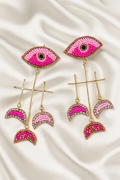 Evil Eye Beaded Earring (Pink)