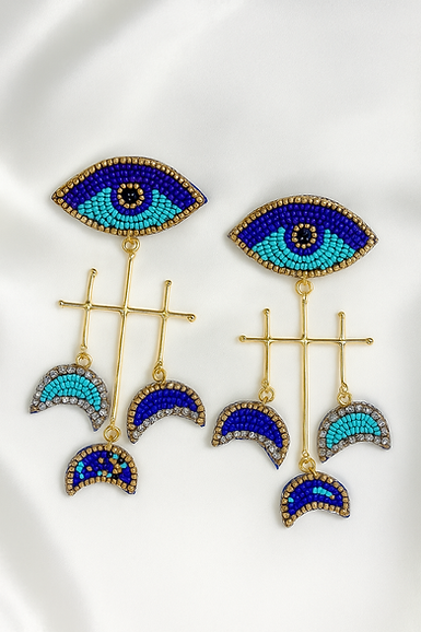 Evil Eye Beaded Earring (Blue)